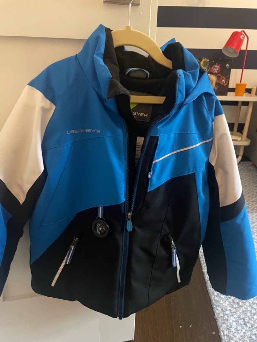 Obermeyer Blue, Black & White Kids Ski Jacket